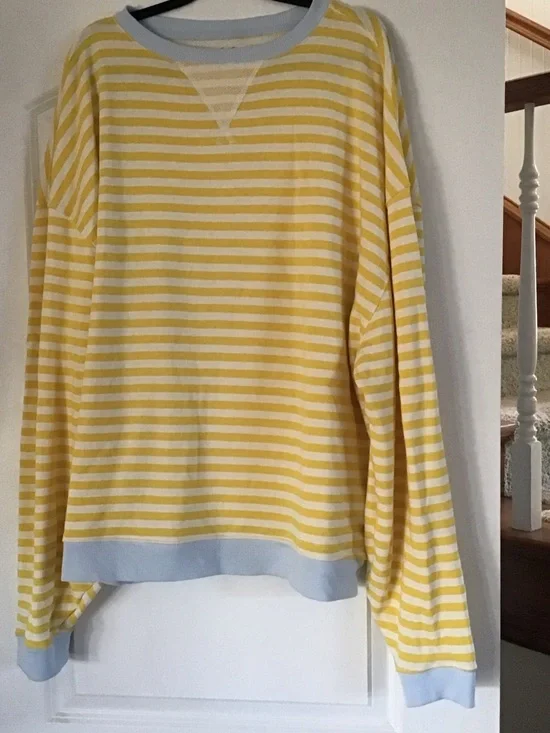 We The Free Yellow & Light Blue Striped Crewneck Free People Size Small - Picture 1 of 3